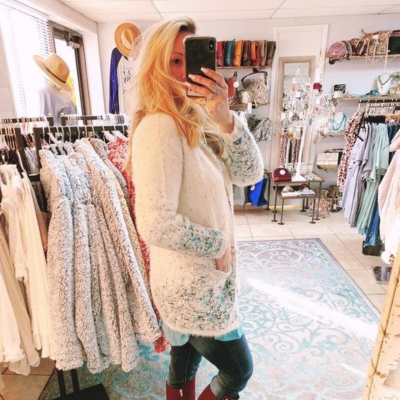 Renee C Confetti Ivory Blue Cardigan - Picture 2 of 7